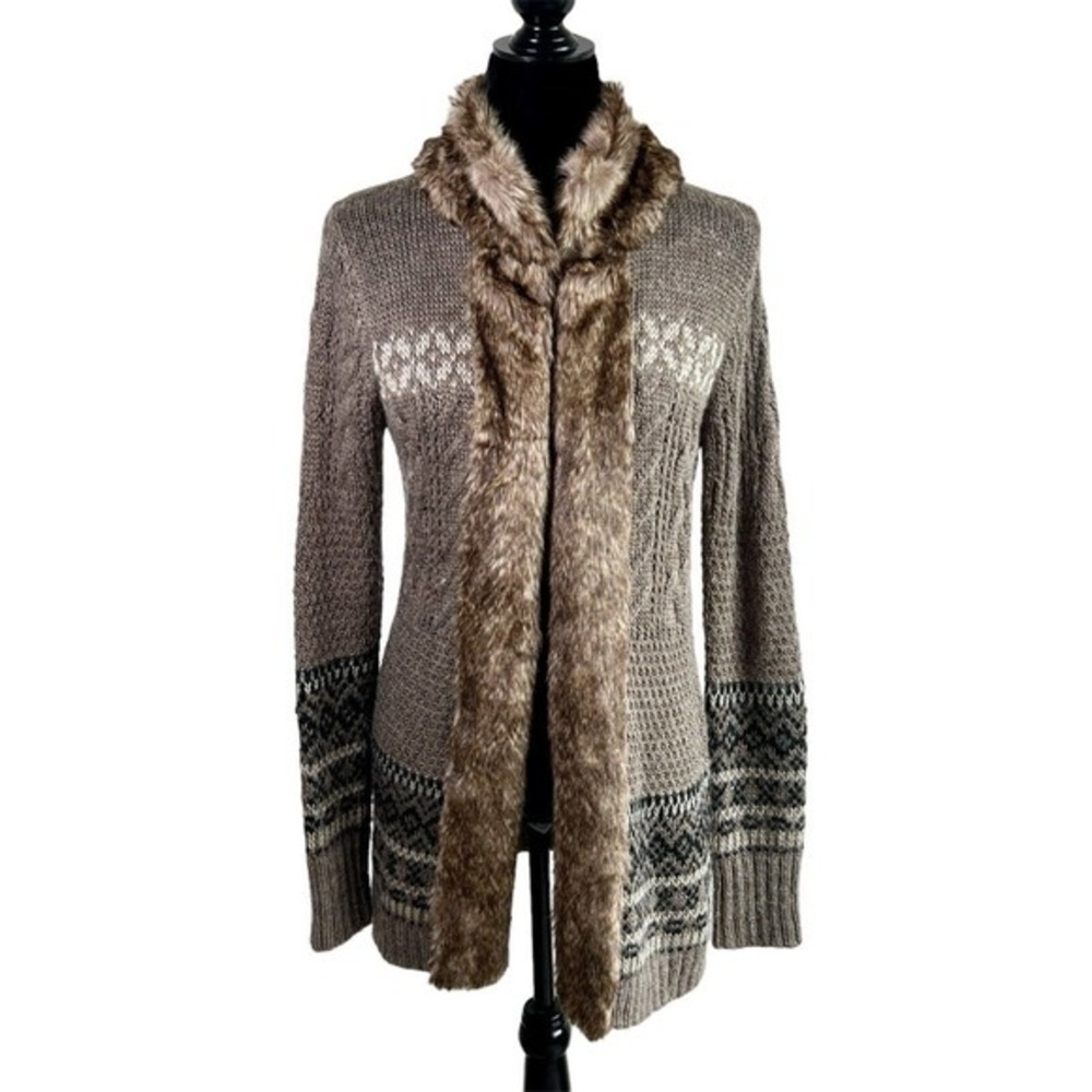 Cynthia Rowley Wool Blend Faux Fur Trim Knit Wrap Sweater Size M‎